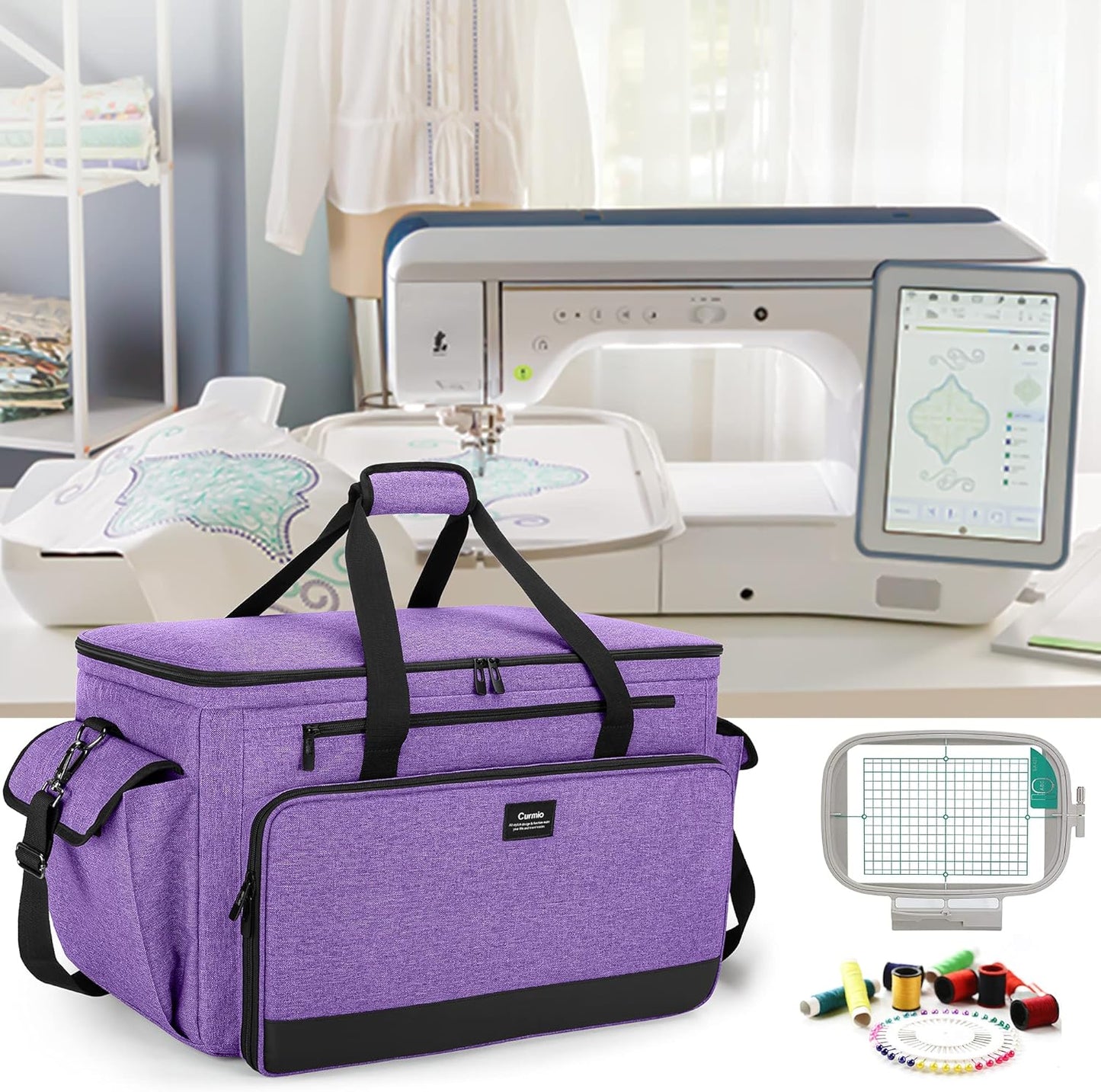 CURMIO Sewing and Embroidery Machine Carrying Case Universal Tote Bag
