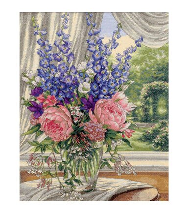 Dimensions 16 x 19 Peonies   Delphiniums Counted Cross Stitch Kit