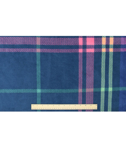 Neon   Pink Plaid on Blue Anti Pill Fleece Fabric