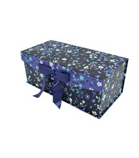 11.5 Floral on Dark Blue Flip Top Box With Bow by Place   Time
