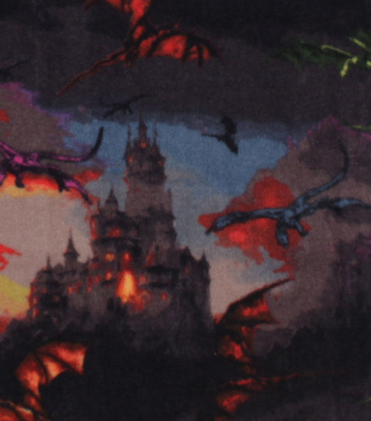Dragons   Castles on Black Anti Pill Plush Fleece Fabric