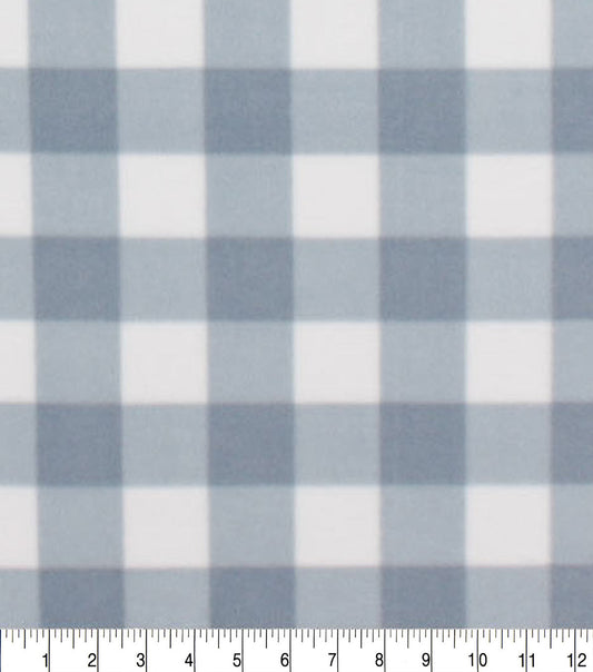 Blue   White Gingham Pattern Anti Pill Fleece Fabric