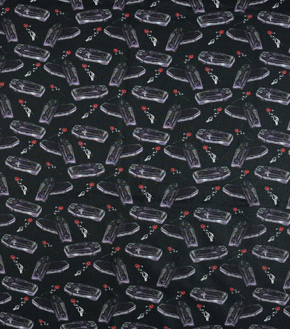 Coffins On Black Cotton Fabric