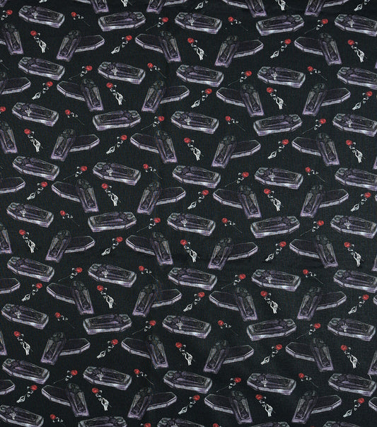 Coffins On Black Cotton Fabric