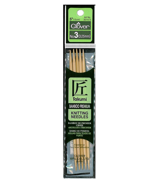 Clover 5 Bamboo 3/3.25mm Double Point Knitting Needle Set 5ct