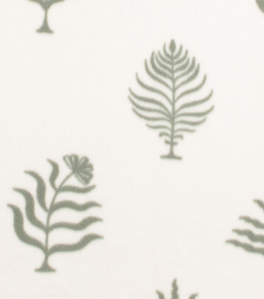 Green Foliage On Cream Blizzard Prints Fleece Fabric