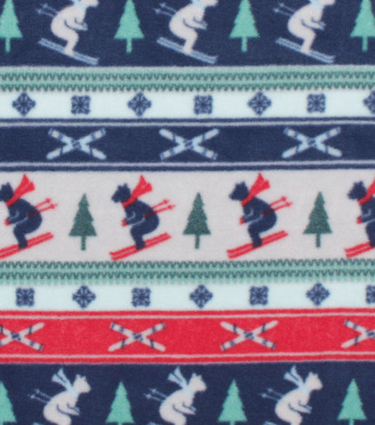 Blue   Red Polar Bear Fair Isle Anti Pill Fleece Fabric