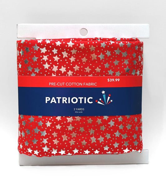 3yd Patriotic White   Red Star Precut Foil Cotton Fabric