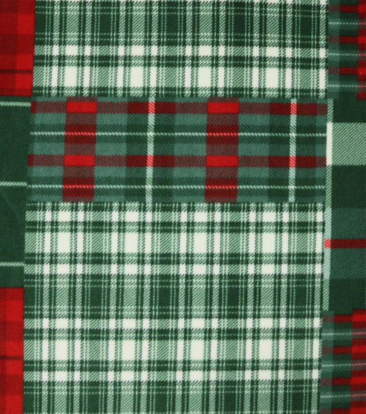 Green   Red Plaid Patches Anti Pill Fleece Fabric