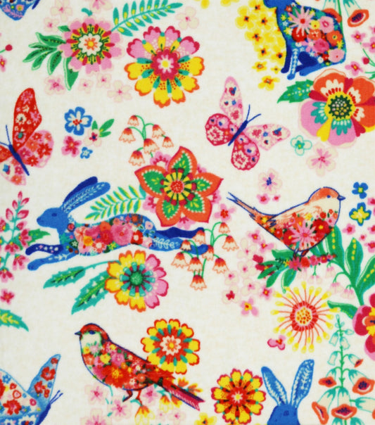 Multicolor Birds   Floral Luxe Fleece Fabric
