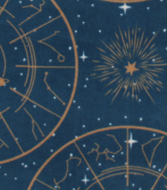 Celestial Gold Stars on Blue Anti Pill Fleece Fabric