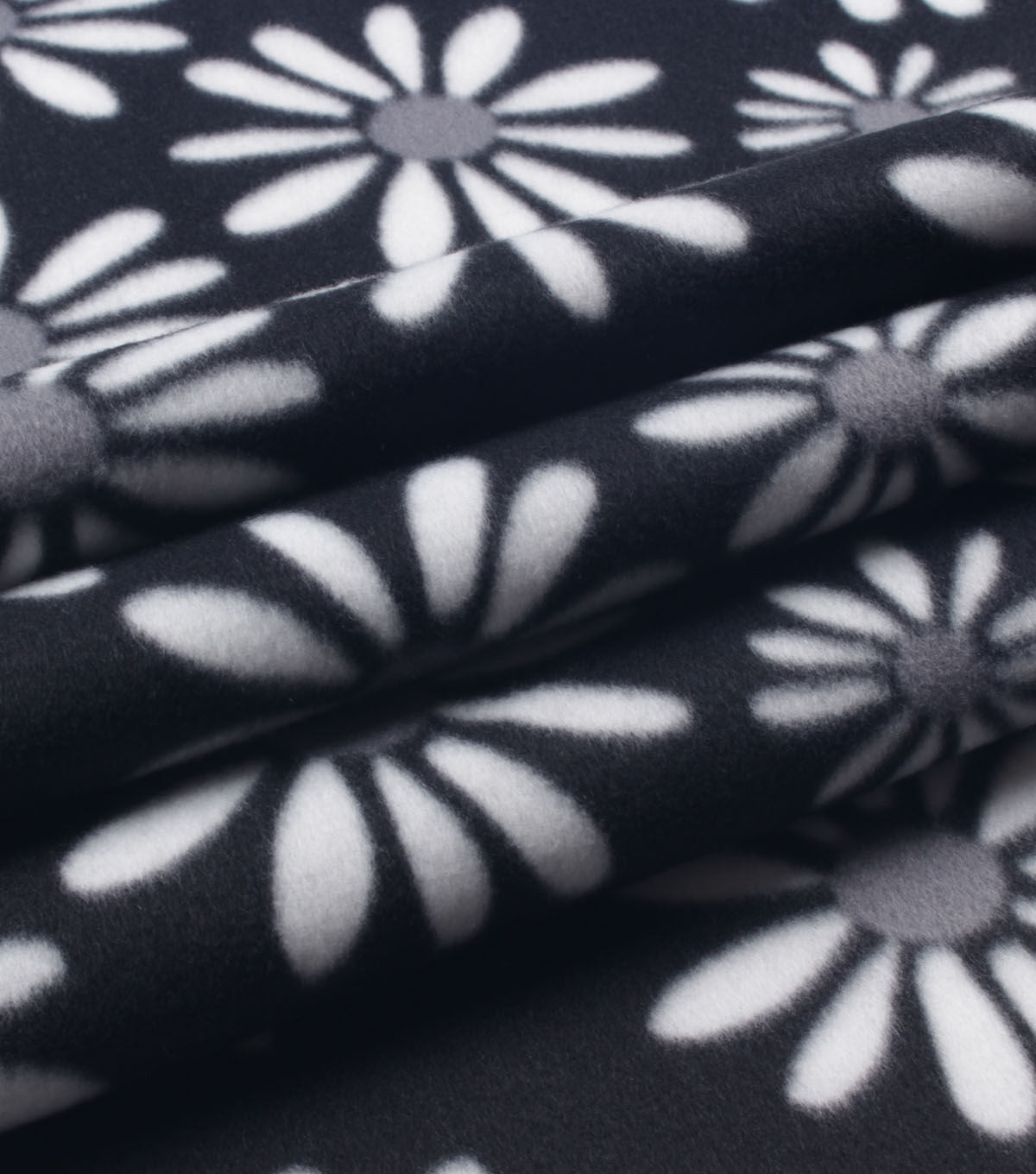 Daisies on Black Blizzard Fleece Fabric