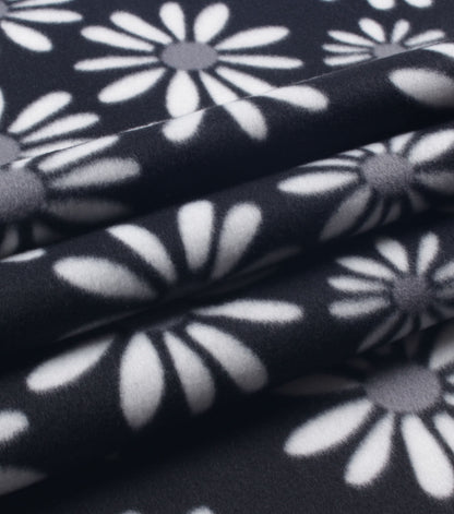 Daisies on Black Blizzard Fleece Fabric