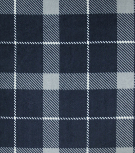 Blue   White Plaid Anti Pill Fleece Fabric