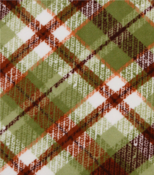 Green   Brown Plaid Anti Pill Fleece Fabric