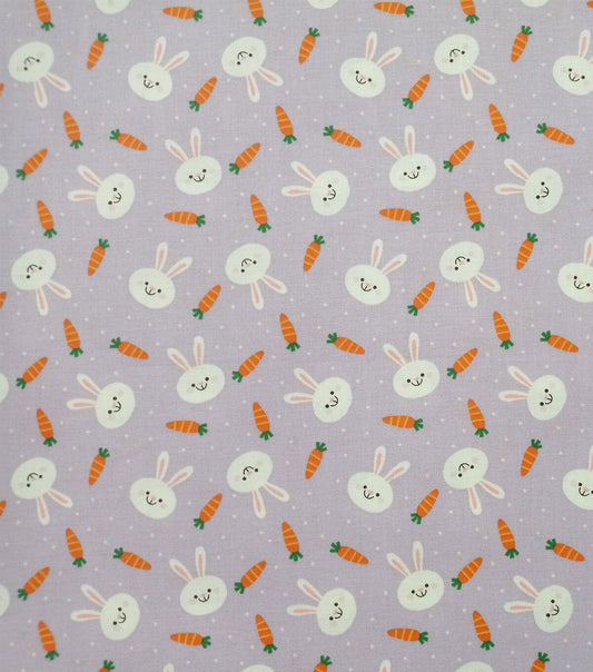 Bunny   Carrots on Purple Easter Cotton Fabric
