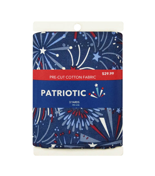 3yd Patriotic Navy Star   Fireworks Precut Cotton Fabric