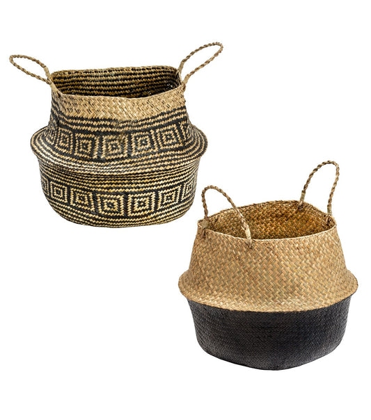 Honey Can Do 18 Brown   Black Folding Seagrass Woven Baskets 2ct