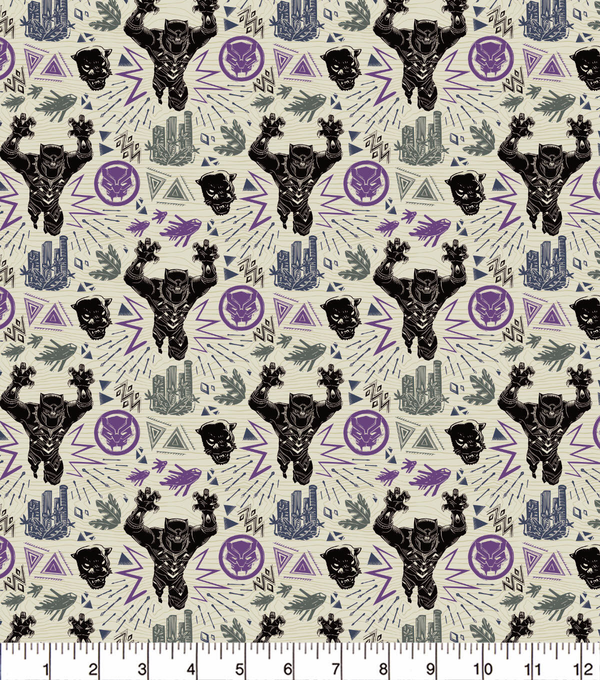Black Panther Linocut Attack Cotton Fabric