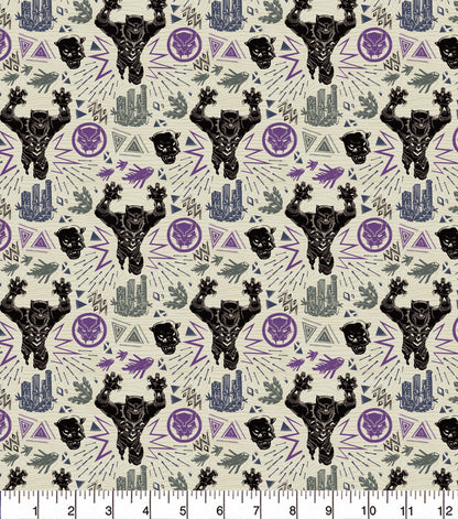 Black Panther Linocut Attack Cotton Fabric