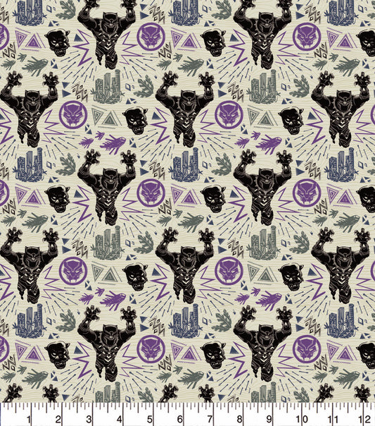 Black Panther Linocut Attack Cotton Fabric