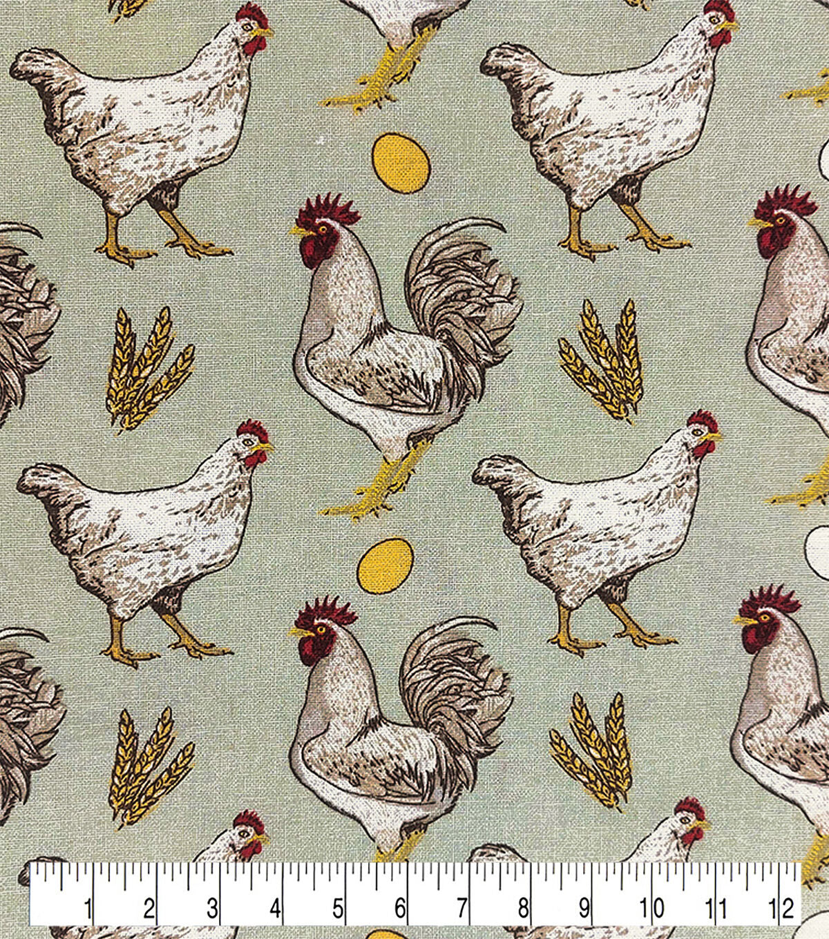 Chickens On Green Novelty Cotton Fabric