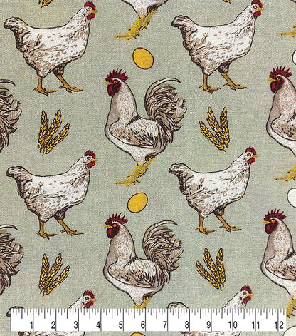 Chickens On Green Novelty Cotton Fabric