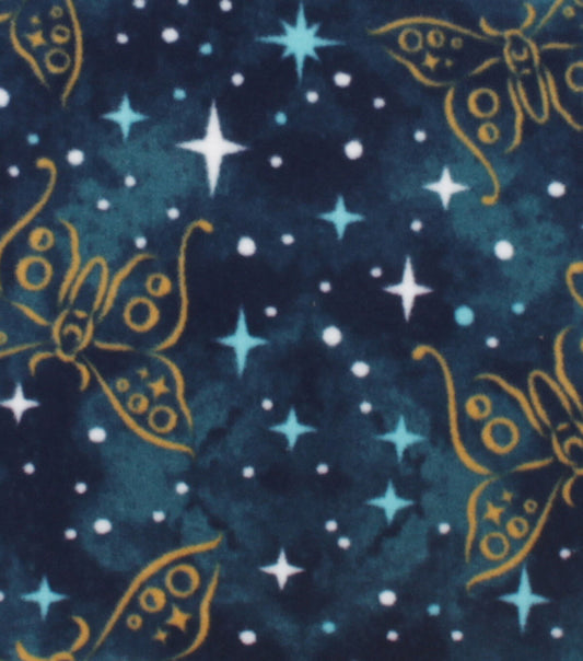 Galactic Celestial Butterflies   Stars on Blue Anti Pill Fleece Fabric