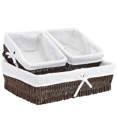 3pc Warm Walnut Woven Willow Baskets by Place   Time
