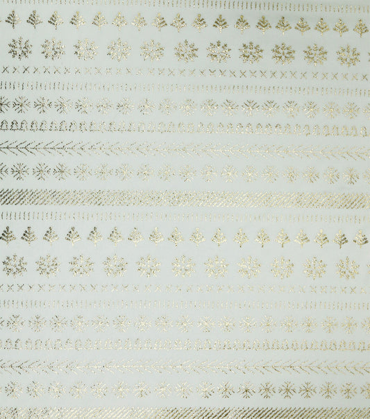Gold Foil Fair Isle on White Pure Plush Fleece Fabric