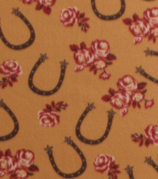 Horseshoes   Roses on Brown Blizzard Fleece Fabric