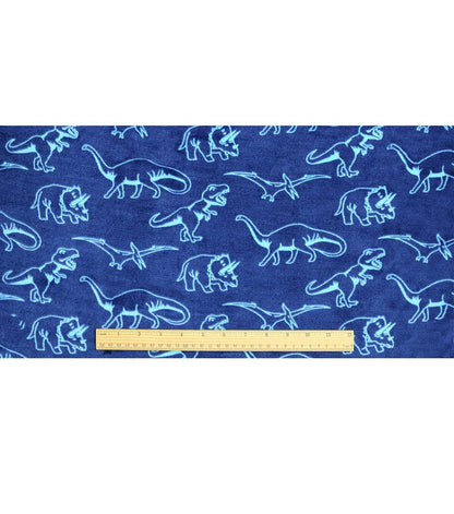 Blue Dinosaurs Sew Lush Fleece Fabric