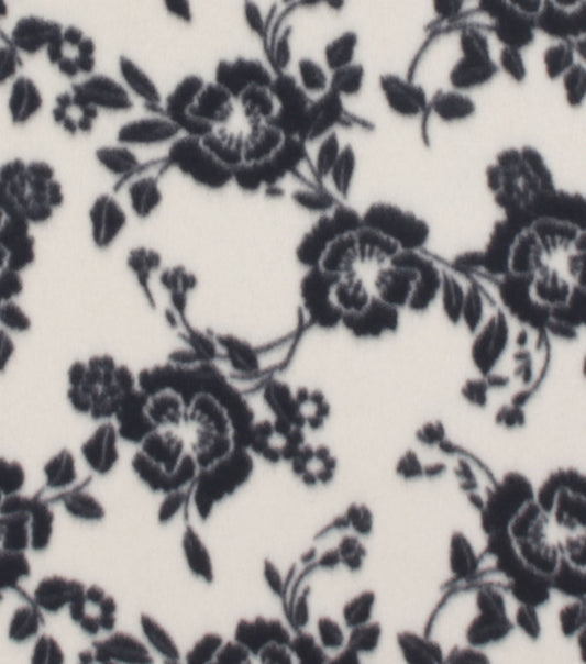 Black   White Sketched Floral Blizzard Fleece Fabric