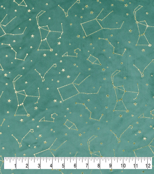 Metallic Constellations on Teal Pure Plush Fleece Fabric