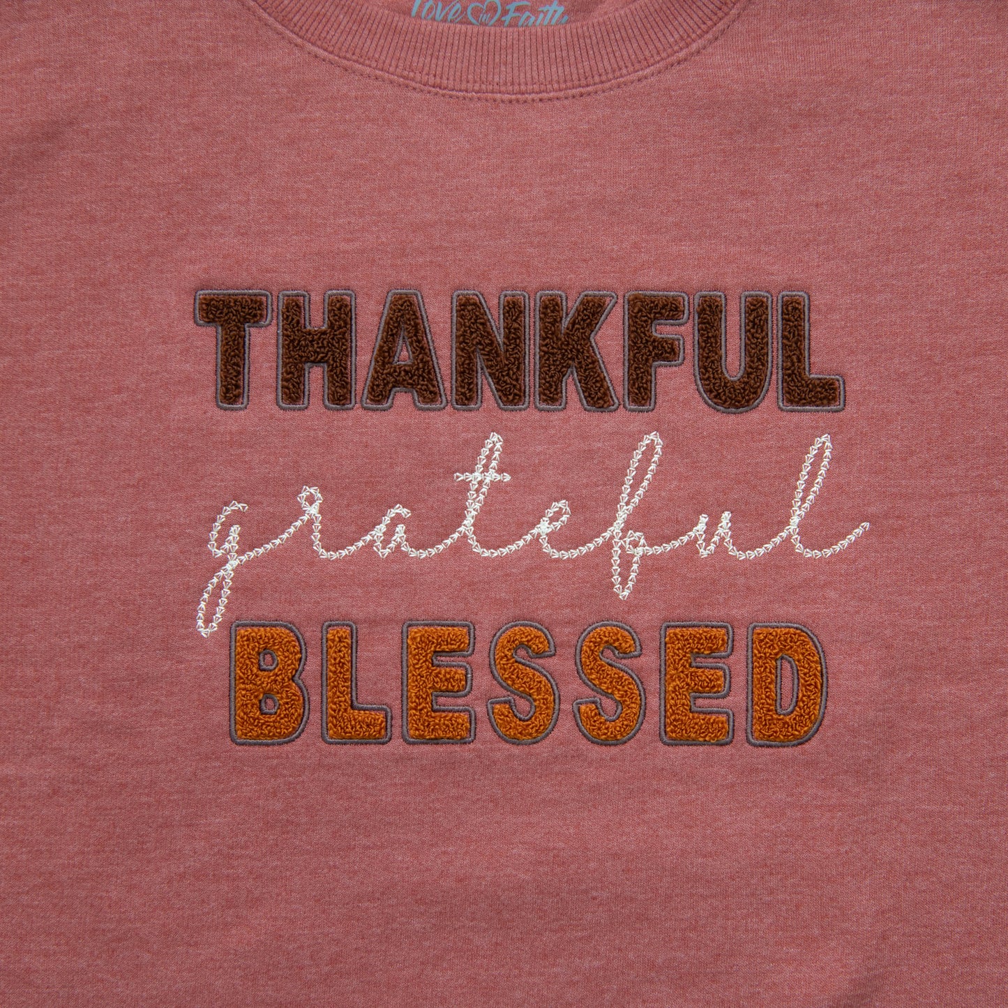 Embellished Thankful Grateful Blessed Sweatshirt