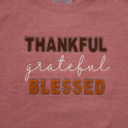 Embellished Thankful Grateful Blessed Sweatshirt