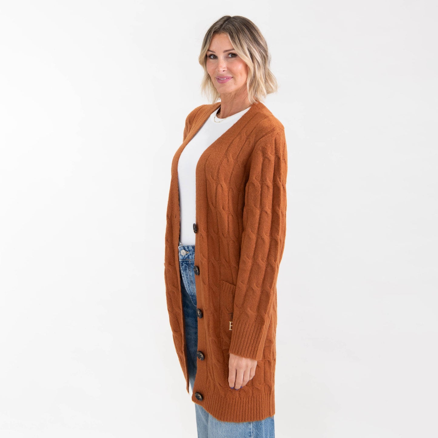 Thankful Grateful Blessed Cable Knit Cardigan