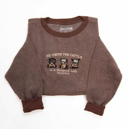 Fuzzy Embroidered He Owns The Cattle Sweatshirt