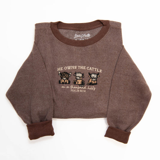 Fuzzy Embroidered He Owns The Cattle Sweatshirt