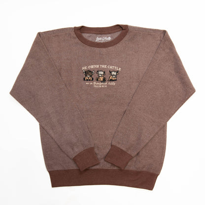 Fuzzy Embroidered He Owns The Cattle Sweatshirt
