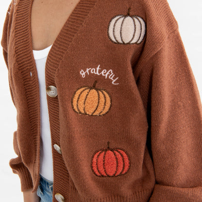 Thankful Grateful Blessed Pumpkin Cardigan