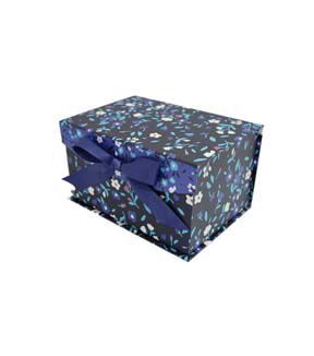 8 Floral on Dark Blue Flip Top Box With Bow by Place   Time