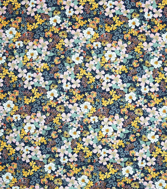 70s Floral on Blue Quilt Cotton Fabric by Keepsake Calico