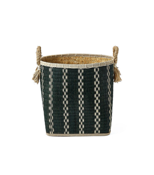 Green Square Palm Leaf Basket With Handles by Place   Time