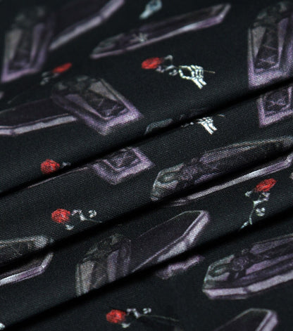 Coffins On Black Cotton Fabric