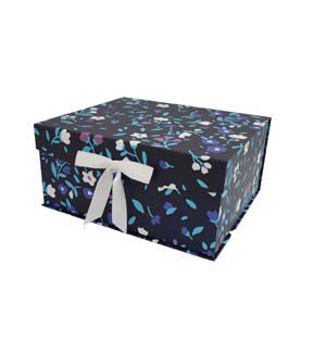 14.5 Floral on Dark Blue Flip Top Box With Bow by Place   Time