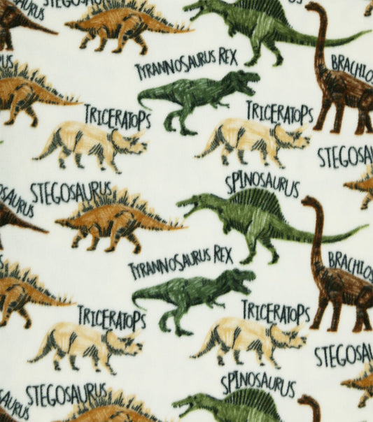Dinosaurs   Names on Cream Anti Pill Fleece Fabric
