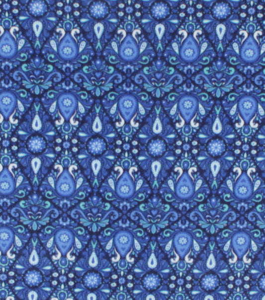 Blue Geometric Floral Anti Pill Fleece Fabric