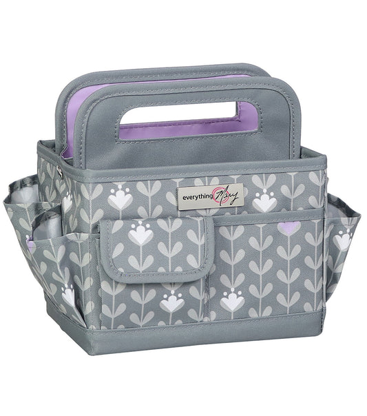 Everything Mary 8 Gray   White Floral Collapsible Craft Caddy