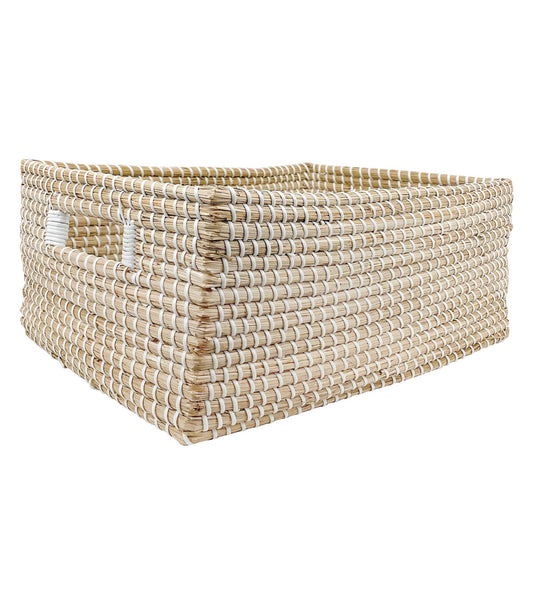 16 Natural   White Stitch Woven Basket by Place   Time